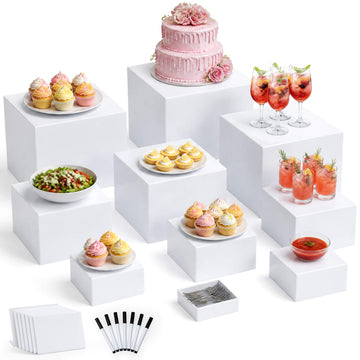 10Pcs White Acrylic Buffet Risers and Stands