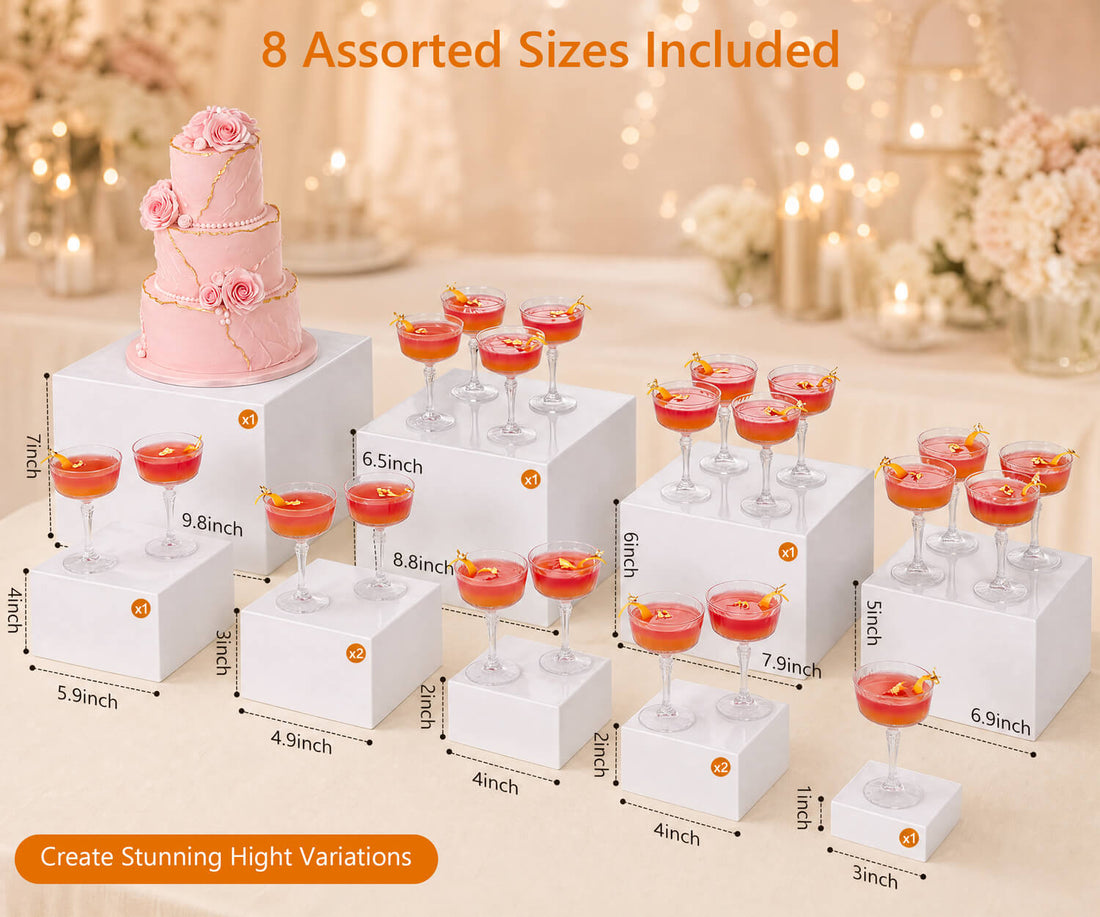 10Pcs White Acrylic Buffet Risers and Stands