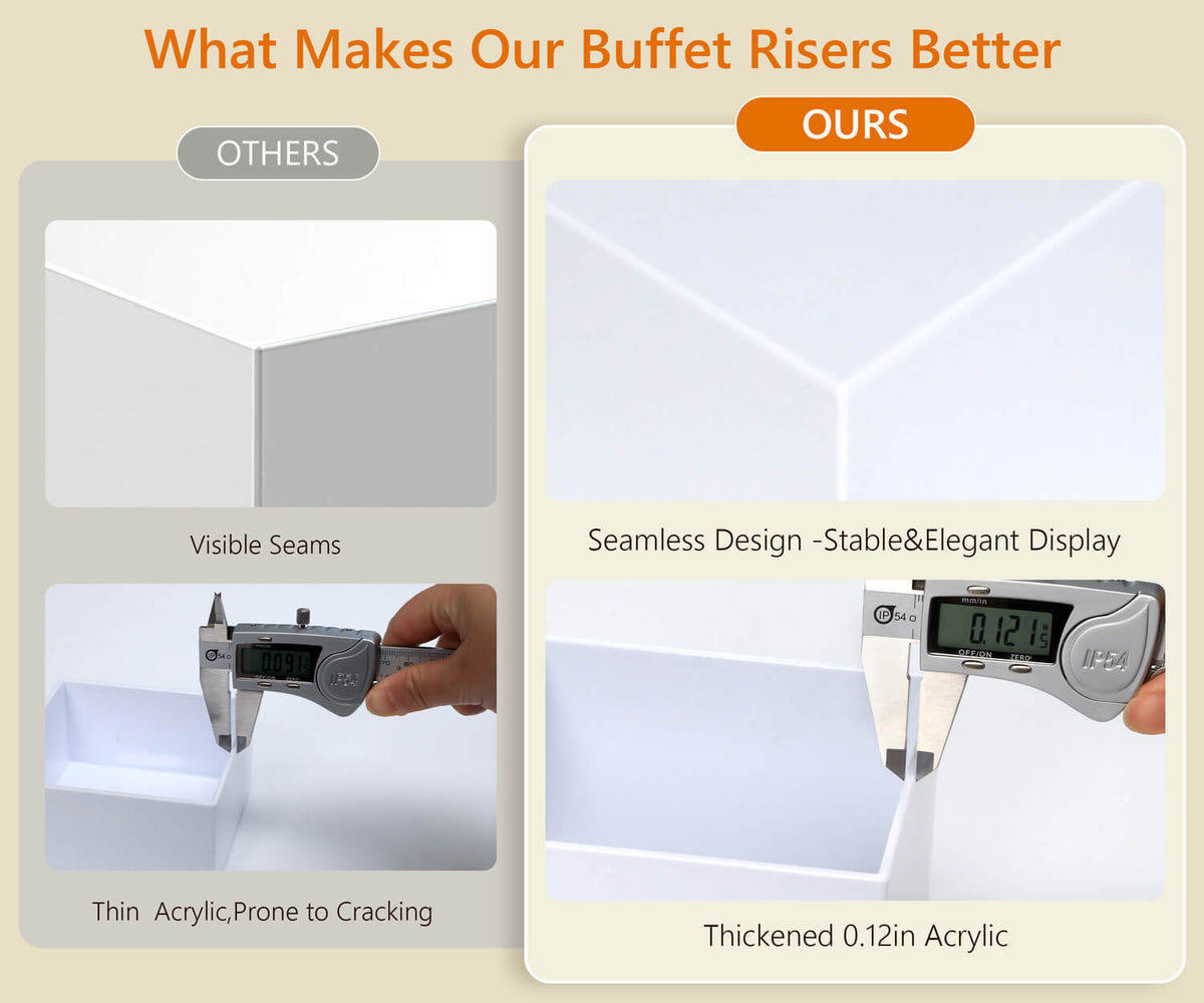 10Pcs White Acrylic Buffet Risers and Stands
