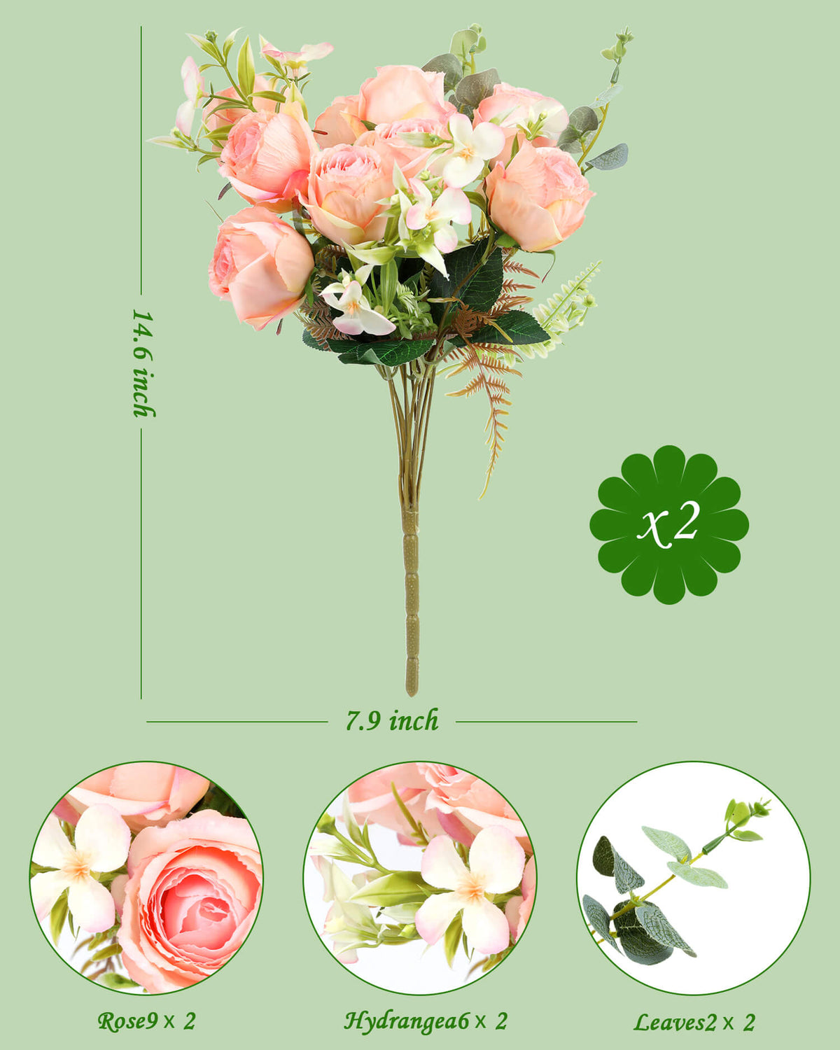 Fake Artificial Flowers 9 Branch 9 Heads Pink Silk Roses (3PCS)