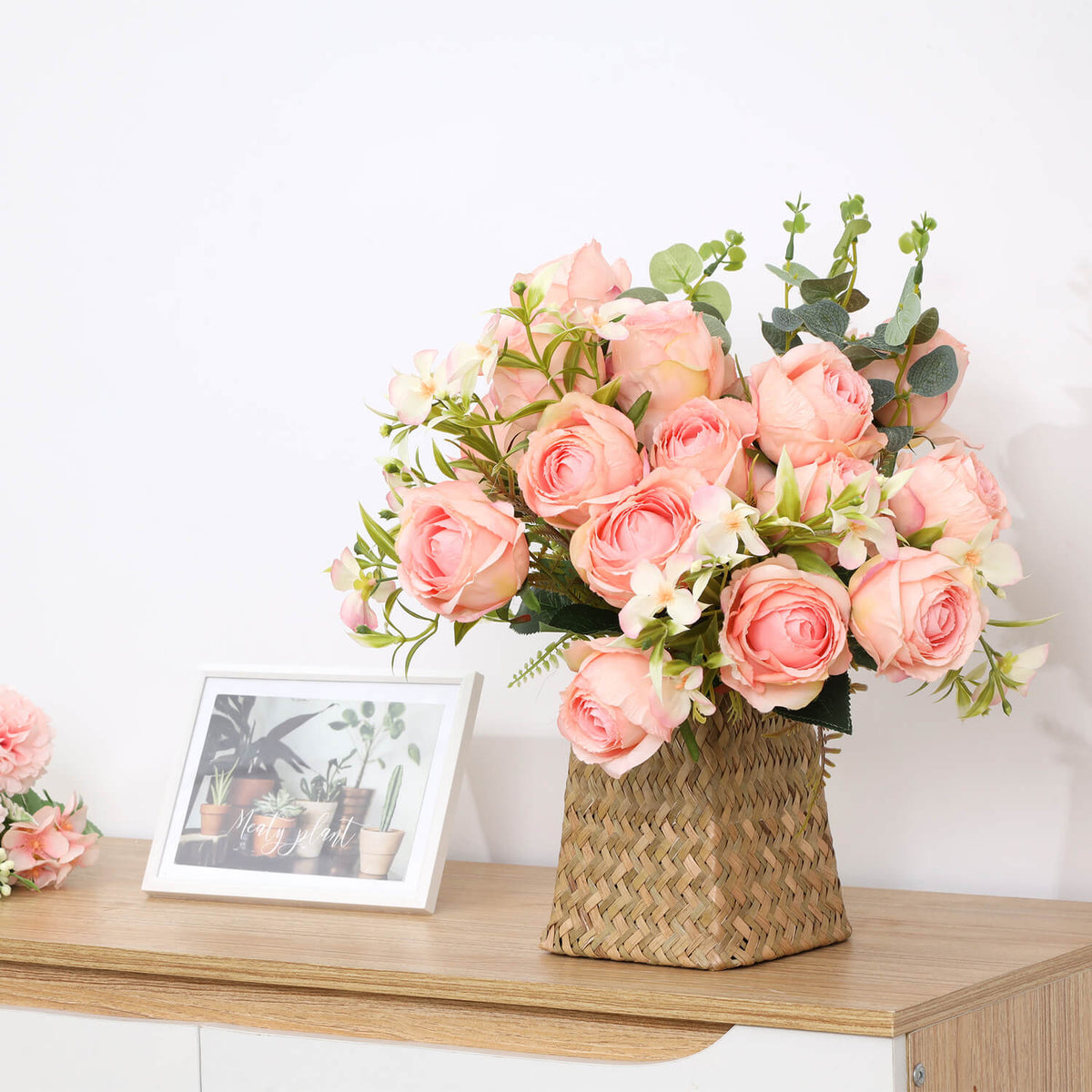 Fake Artificial Flowers 9 Branch 9 Heads Pink Silk Roses (3PCS)